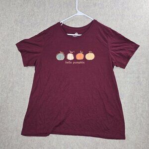 Positivitees XXL Hello Pumpkin T-Shirt Burgundy